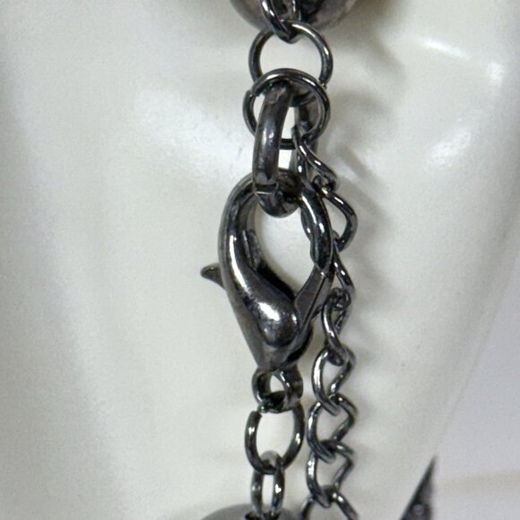 Vintage Gothic Punk Gunmetal Crystal Multistrand Station Statement Necklace 90s - Picture 4 of 7